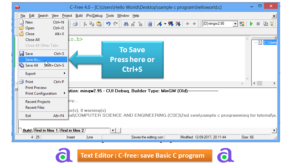 save First Program in C