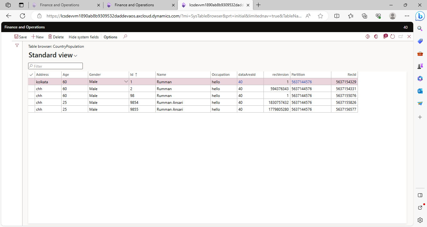 Newly Created Record - Access Data Entity using Postman D365 F&O