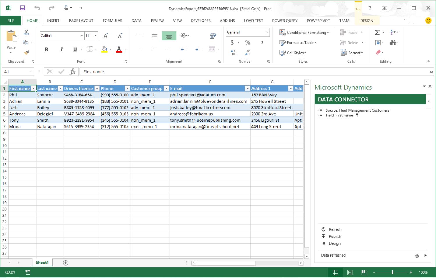 Screenshot of Excel Data Connector app.