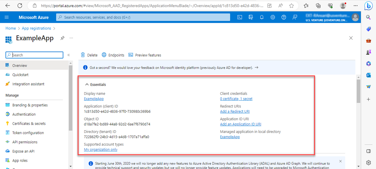 Azure Portal Information- Access Data Entity using Postman D365 F&O